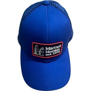 Marmot Mountain Works est 1974 Logo Retro Trucker Hat Blue Cap Snapback‎ EUC H